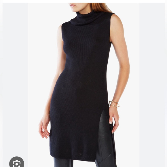 BCBGMAXAZRIA AMEUYA TURTLENECK WOOL TUNIC SWEATER Sleeveless Black - Picture 1 of 12